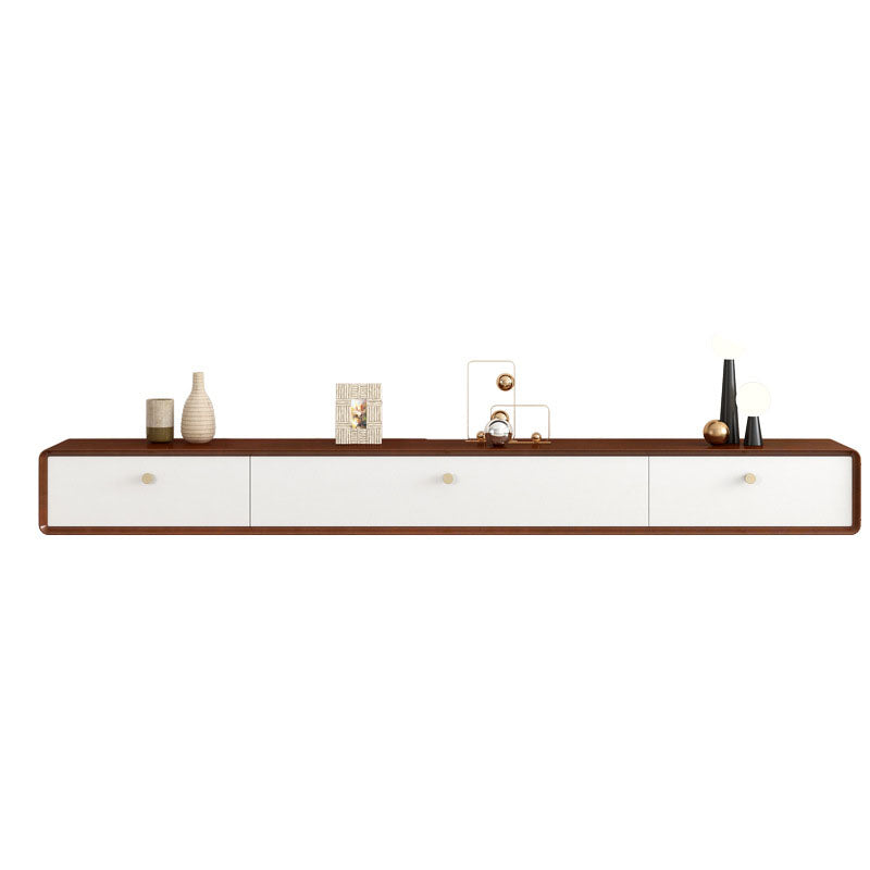 Wooden TV Media Stand Contemporary Media Console with 2 Drawers 71"L x 9.5"W x 8"H Walnut White Clearhalo 'furn' 'furn_tv_stands_entertainment_centers' 'Furniture' 'Living Room Furniture' 'TV Stands & Entertainment Centers' 'TV Stands & Media Storage Furniture' 'tv_stands_entertainment_centers' 6837589
