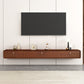 Wooden TV Media Stand Contemporary Media Console with 2 Drawers 79"L x 9.5"W x 8"H Nut-Brown Clearhalo 'furn' 'furn_tv_stands_entertainment_centers' 'Furniture' 'Living Room Furniture' 'TV Stands & Entertainment Centers' 'TV Stands & Media Storage Furniture' 'tv_stands_entertainment_centers' 6837592