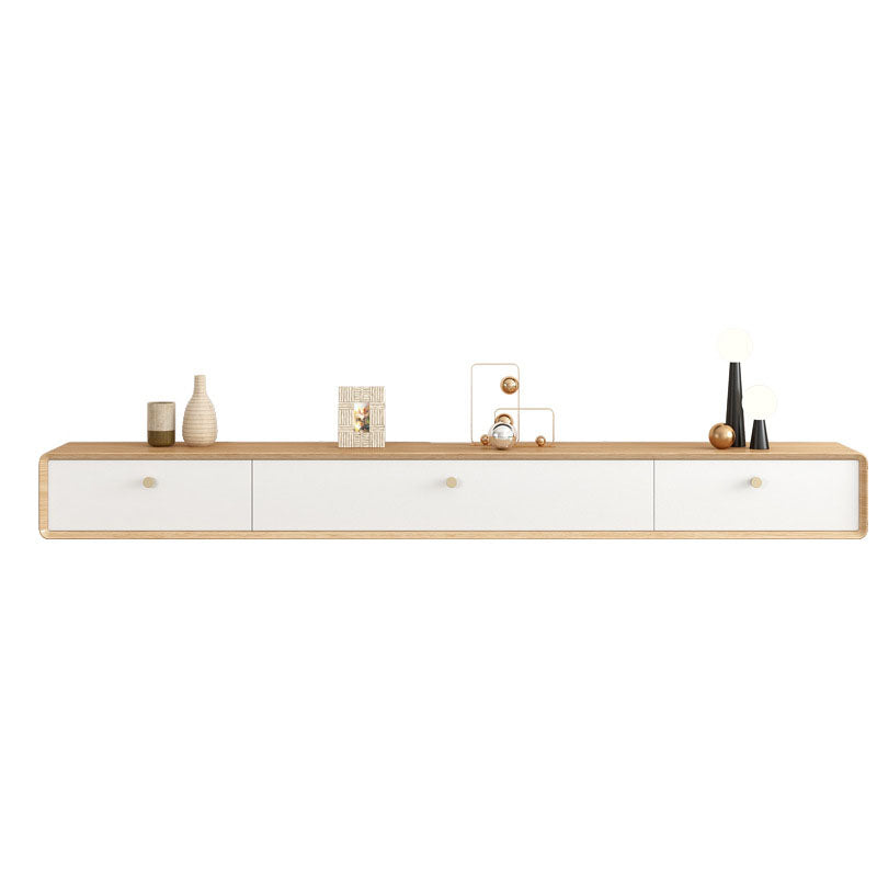 Wooden TV Media Stand Contemporary Media Console with 2 Drawers 71"L x 9.5"W x 8"H Natural Wood White Clearhalo 'furn' 'furn_tv_stands_entertainment_centers' 'Furniture' 'Living Room Furniture' 'TV Stands & Entertainment Centers' 'TV Stands & Media Storage Furniture' 'tv_stands_entertainment_centers' 6837595