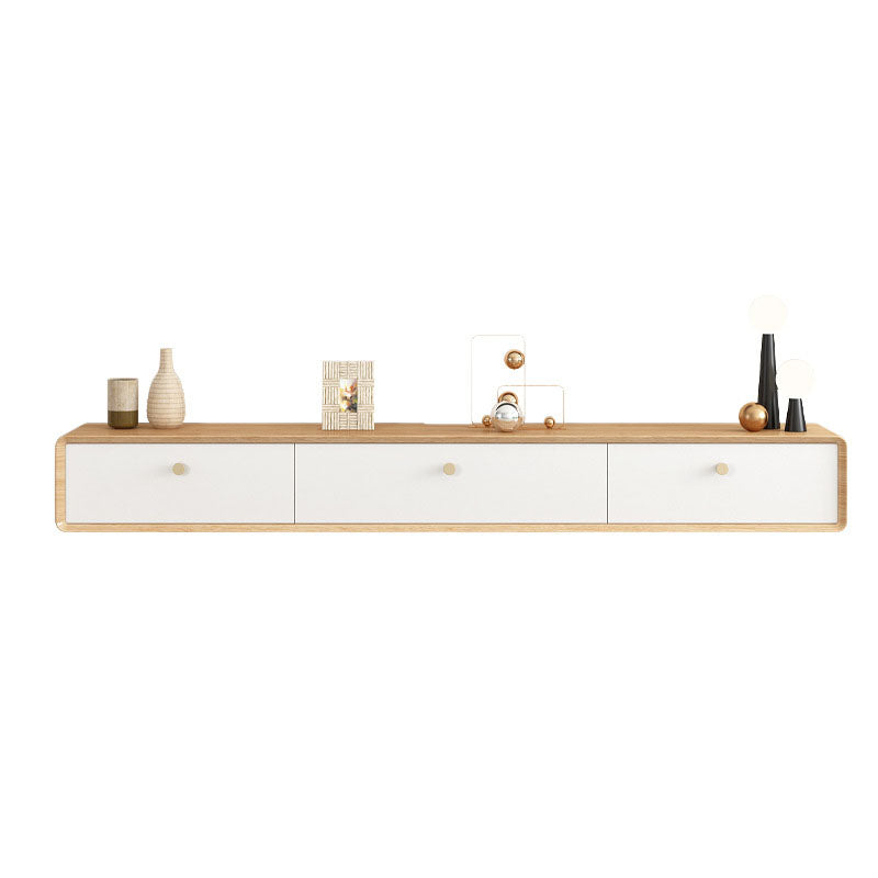 Wooden TV Media Stand Contemporary Media Console with 2 Drawers 63"L x 9.5"W x 8"H Natural Wood White Clearhalo 'furn' 'furn_tv_stands_entertainment_centers' 'Furniture' 'Living Room Furniture' 'TV Stands & Entertainment Centers' 'TV Stands & Media Storage Furniture' 'tv_stands_entertainment_centers' 6837597
