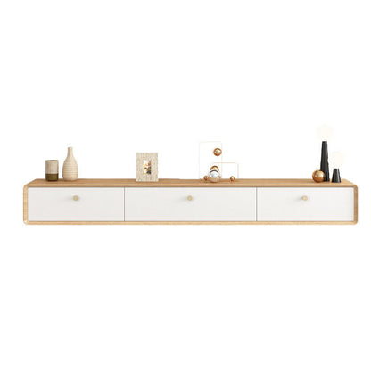 Wooden TV Media Stand Contemporary Media Console with 2 Drawers 63"L x 9.5"W x 8"H Natural Wood White Clearhalo 'furn' 'furn_tv_stands_entertainment_centers' 'Furniture' 'Living Room Furniture' 'TV Stands & Entertainment Centers' 'TV Stands & Media Storage Furniture' 'tv_stands_entertainment_centers' 6837597