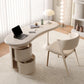 Oval Shaped Wood Office Desk in White Writing Desk with 2-Drawer