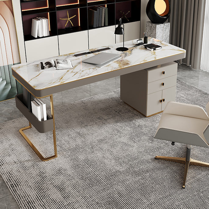 Rectangular Shaped Office Laptop Table Reversible Grey Writing Desk with 2 Drawers 70.9"L x 27.6"W x 29.5"H Clearhalo 'furn' 'furn_office_desk' 'Furniture' 'Office Desks' 'Office Furniture' 'office_desk' 6838072