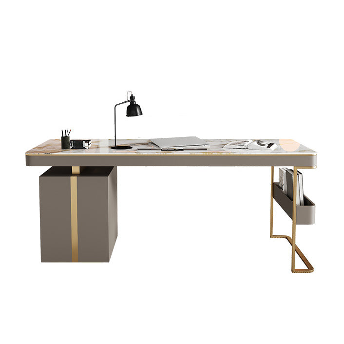 Rectangular Shaped Office Laptop Table Reversible Grey Writing Desk with 2 Drawers 55.1"L x 27.6"W x 29.5"H Clearhalo 'furn' 'furn_office_desk' 'Furniture' 'Office Desks' 'Office Furniture' 'office_desk' 6838076