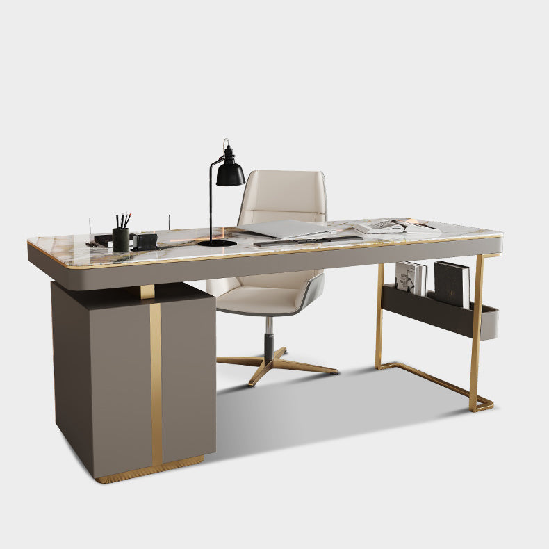 Rectangular Shaped Office Laptop Table Reversible Grey Writing Desk with 2 Drawers Clearhalo 'furn' 'furn_office_desk' 'Furniture' 'Office Desks' 'Office Furniture' 'office_desk' 6838081