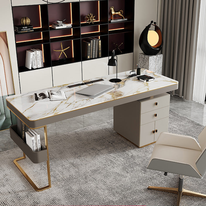 Rectangular Shaped Office Laptop Table Reversible Grey Writing Desk with 2 Drawers Clearhalo 'furn' 'furn_office_desk' 'Furniture' 'Office Desks' 'Office Furniture' 'office_desk' 6838083