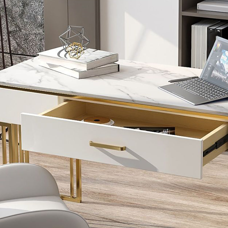 Stone Curved Office Desk Glam 1 Drawer Writing Desk with Sled Base Clearhalo 'furn' 'furn_office_desk' 'Furniture' 'Office Desks' 'Office Furniture' 'office_desk' 6838150