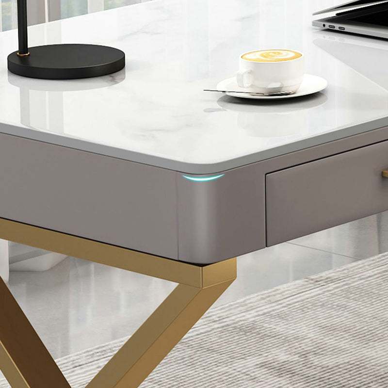 Glam Office Schreibtisch Stein gebogener Schreibtisch mit Schubladen, 29,53 "groß