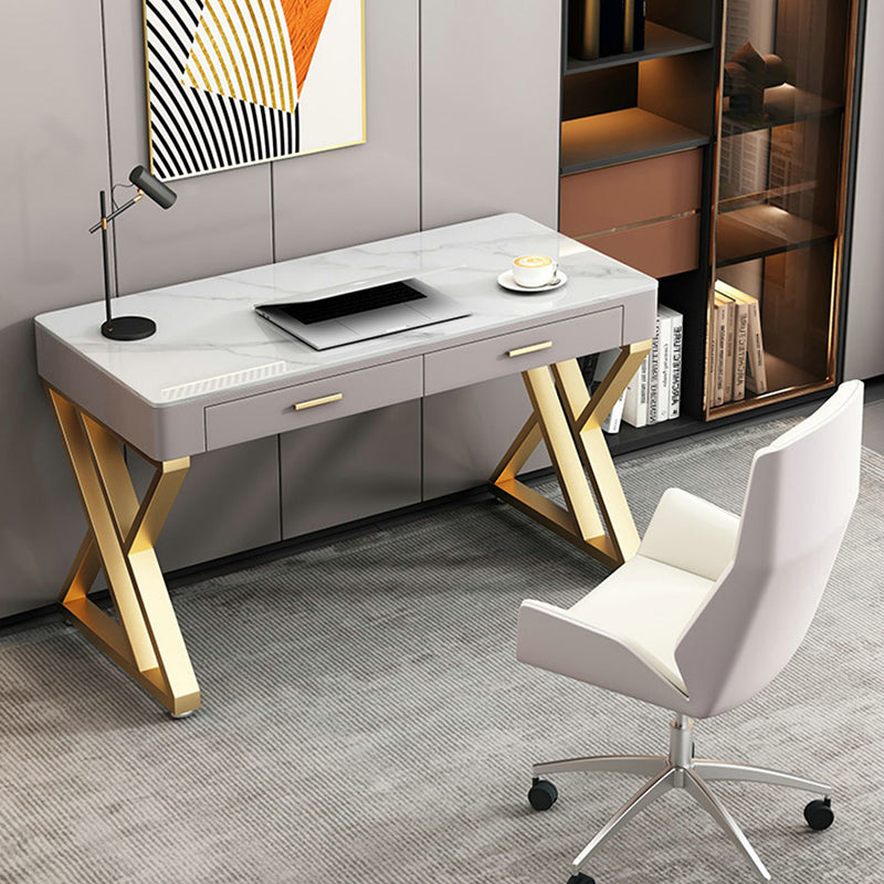 Glam Office Schreibtisch Stein gebogener Schreibtisch mit Schubladen, 29,53 "groß