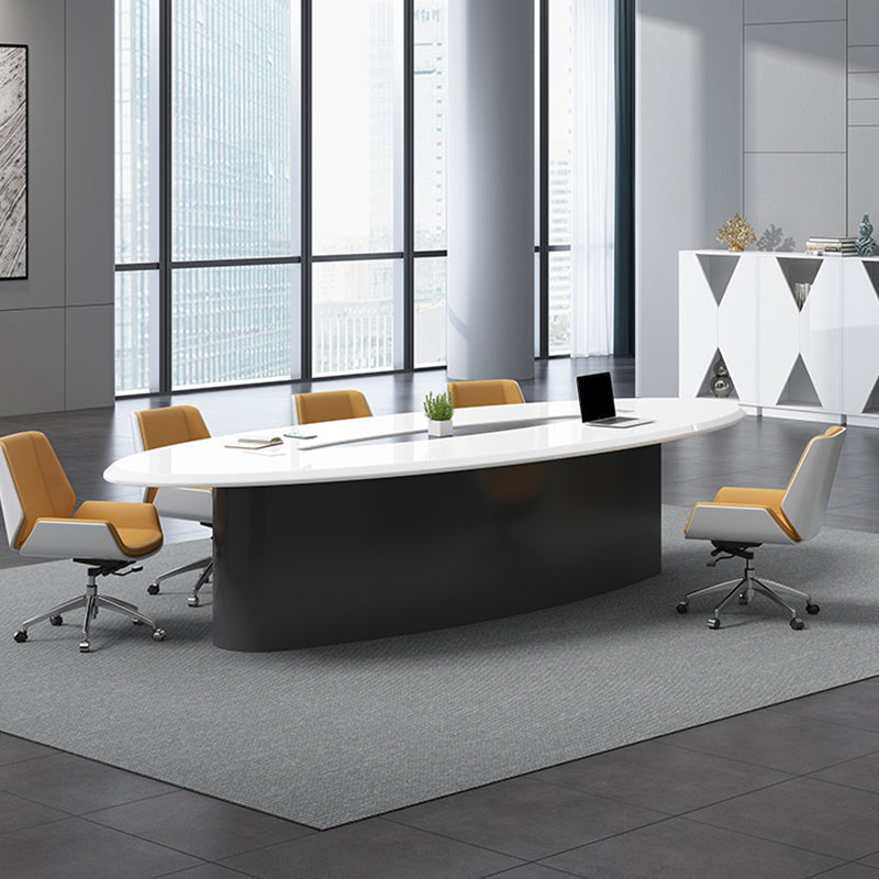 オフィスのための現代の人工木製オフィスデスクオーバルライティングデスク
