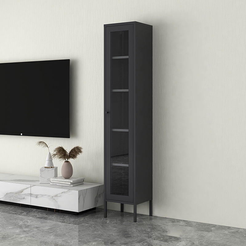 Scandinavian Standard Bookshelf Metal Closed Back Bookcase with Doors 15.7"L x 13.8"W x 70.9"H Black 5 Clearhalo 'Bookcases' 'furn' 'furn_bookcases' 'Furniture' 'Office Furniture' 6839741