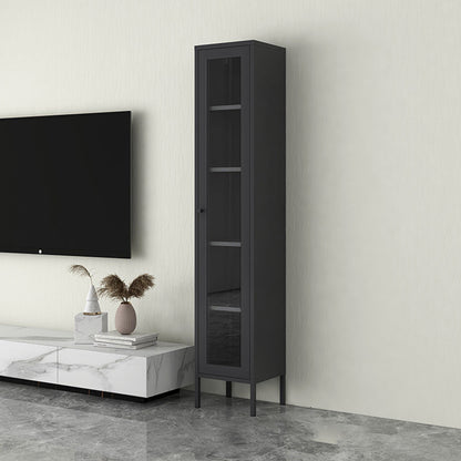 Scandinavian Standard Bookshelf Metal Closed Back Bookcase with Doors 15.7"L x 13.8"W x 70.9"H Black 5 Clearhalo 'Bookcases' 'furn' 'furn_bookcases' 'Furniture' 'Office Furniture' 6839741