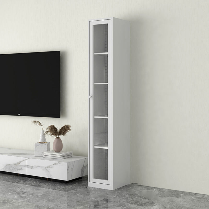 Scandinavian Standard Bookshelf Metal Closed Back Bookcase with Doors 15.7"L x 13.8"W x 70.9"H White 4 Clearhalo 'Bookcases' 'furn' 'furn_bookcases' 'Furniture' 'Office Furniture' 6839742