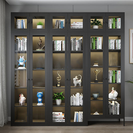 Scandinavian Standard Bookshelf Metal Closed Back Bookcase with Doors Clearhalo 'Bookcases' 'furn' 'furn_bookcases' 'Furniture' 'Office Furniture' 6839748
