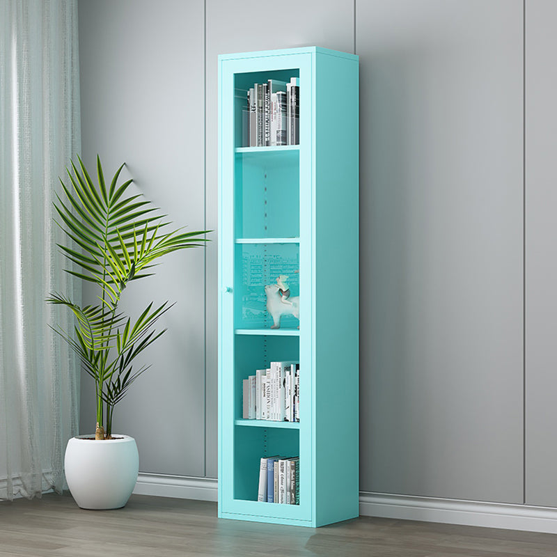 Scandinavian Standard Bookshelf Metal Closed Back Bookcase with Doors 19.7"L x 13.8"W x 78.7"H Blue 4 Clearhalo 'Bookcases' 'furn' 'furn_bookcases' 'Furniture' 'Office Furniture' 6839752