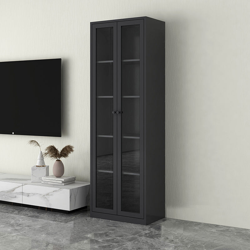 Scandinavian Standard Bookshelf Metal Closed Back Bookcase with Doors 27.6"L x 13.8"W x 70.9"H Black 4 Clearhalo 'Bookcases' 'furn' 'furn_bookcases' 'Furniture' 'Office Furniture' 6839755