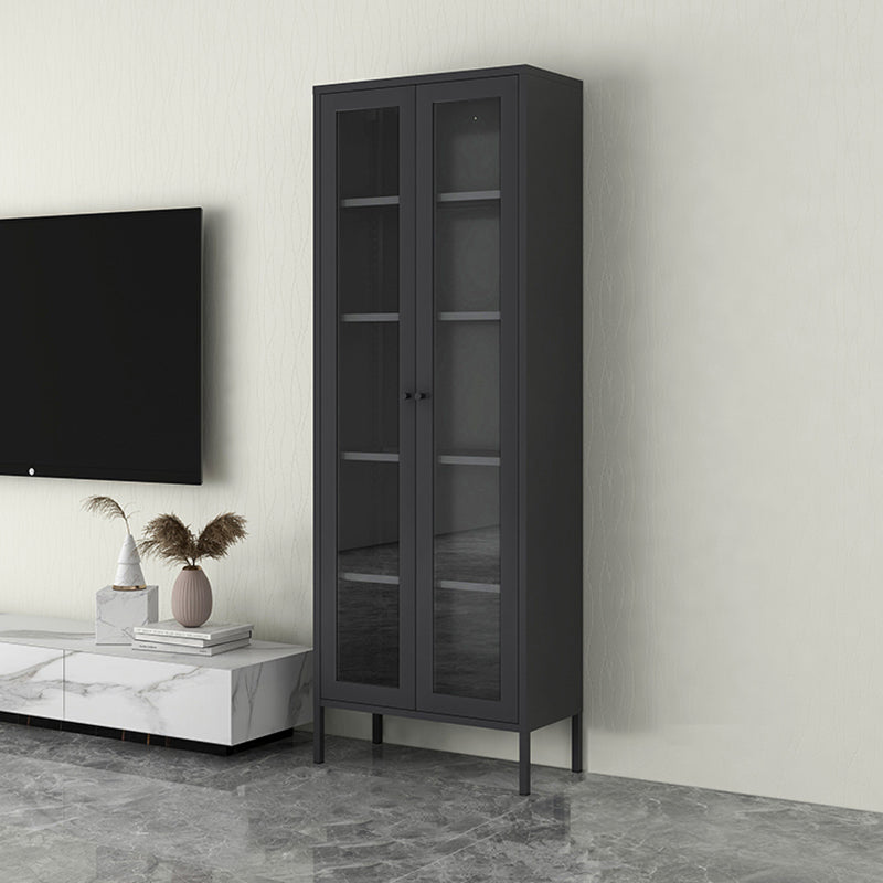 Scandinavian Standard Bookshelf Metal Closed Back Bookcase with Doors 27.6"L x 13.8"W x 70.9"H Black 5 Clearhalo 'Bookcases' 'furn' 'furn_bookcases' 'Furniture' 'Office Furniture' 6839756