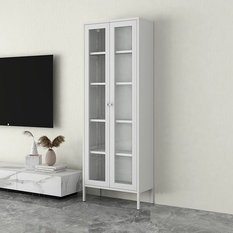 Scandinavian Standard Bookshelf Metal Closed Back Bookcase with Doors 27.6"L x 13.8"W x 70.9"H White 5 Clearhalo 'Bookcases' 'furn' 'furn_bookcases' 'Furniture' 'Office Furniture' 6839758