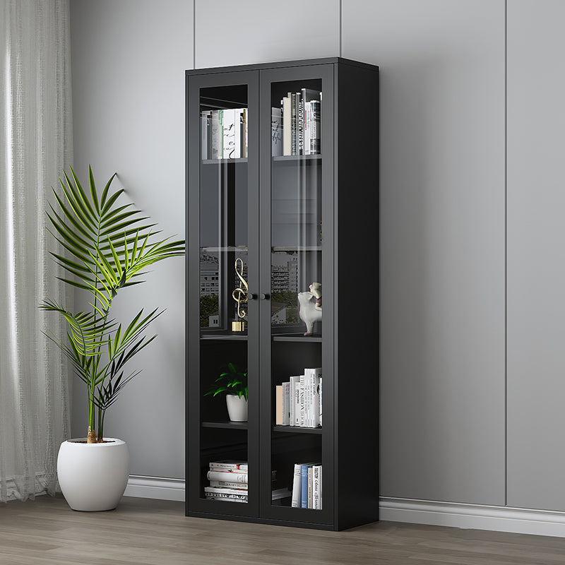 Scandinavian Standard Bookshelf Metal Closed Back Bookcase with Doors 31.5"L x 13.8"W x 78.7"H Black 4 Clearhalo 'Bookcases' 'furn' 'furn_bookcases' 'Furniture' 'Office Furniture' 6839759