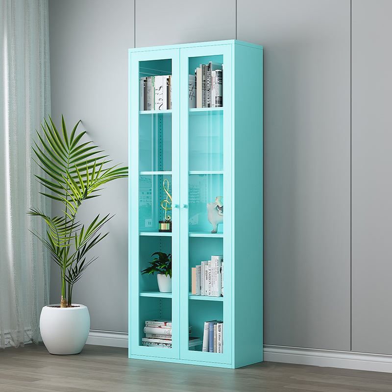 Scandinavian Standard Bookshelf Metal Closed Back Bookcase with Doors 31.5"L x 13.8"W x 78.7"H Blue 4 Clearhalo 'Bookcases' 'furn' 'furn_bookcases' 'Furniture' 'Office Furniture' 6839761