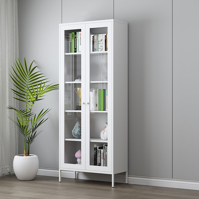 Scandinavian Standard Bookshelf Metal Closed Back Bookcase with Doors 31.5"L x 13.8"W x 78.7"H White 5 Clearhalo 'Bookcases' 'furn' 'furn_bookcases' 'Furniture' 'Office Furniture' 6839762