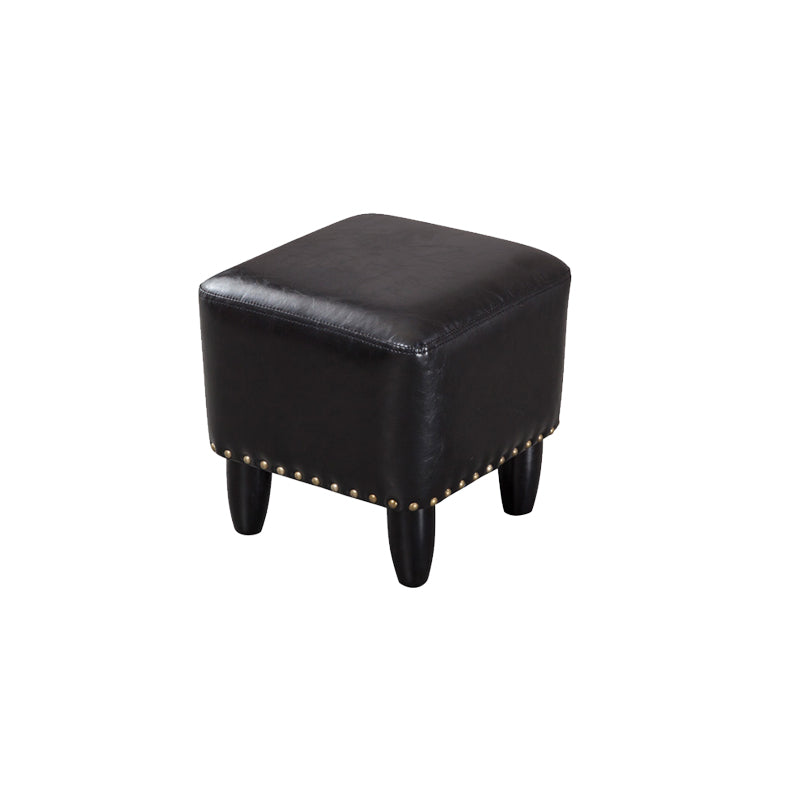 Glam Ottoman Faux Leather Upholstered Solid Color Square Ottoman with Nailhead Trim Black 1 Piece Clearhalo 'furn' 'furn_ottomans_poufs' 'Furniture' 'Living Room Furniture' 'Ottomans & Poufs' 'ottomans_poufs' 6841005