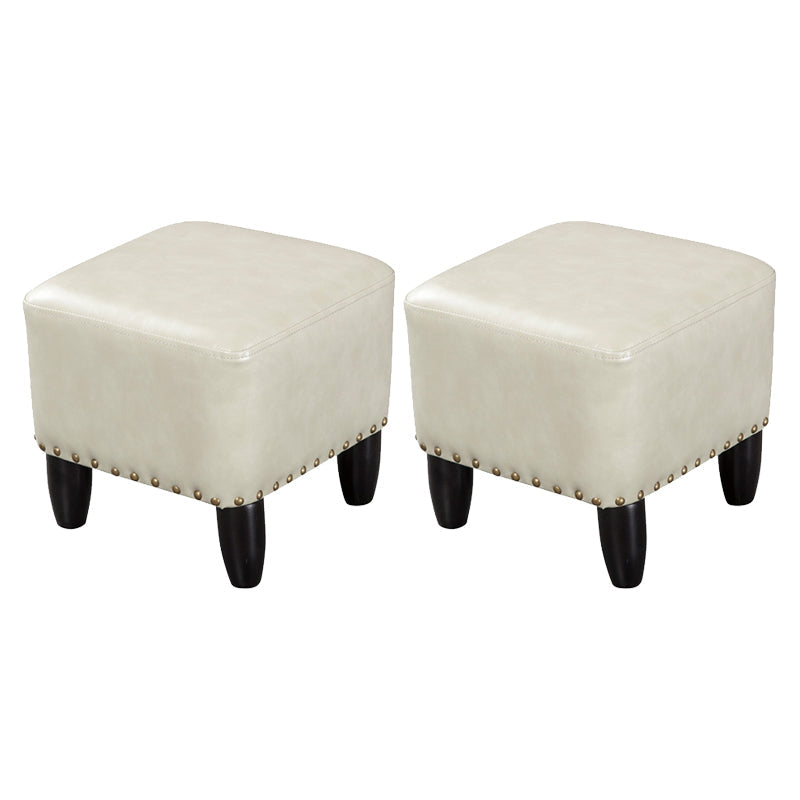 Glam Ottoman Faux Leather Upholstered Solid Color Square Ottoman with Nailhead Trim Gray 2 Piece Set Clearhalo 'furn' 'furn_ottomans_poufs' 'Furniture' 'Living Room Furniture' 'Ottomans & Poufs' 'ottomans_poufs' 6841013