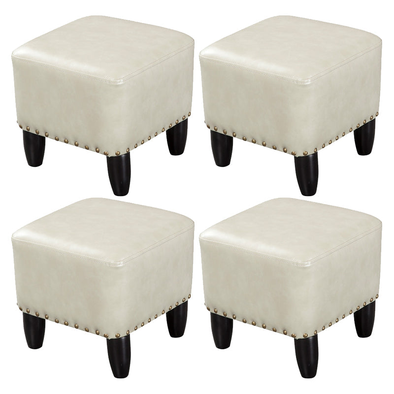 Glam Ottoman Faux Leather Upholstered Solid Color Square Ottoman with Nailhead Trim Gray 4 Piece Set Clearhalo 'furn' 'furn_ottomans_poufs' 'Furniture' 'Living Room Furniture' 'Ottomans & Poufs' 'ottomans_poufs' 6841015