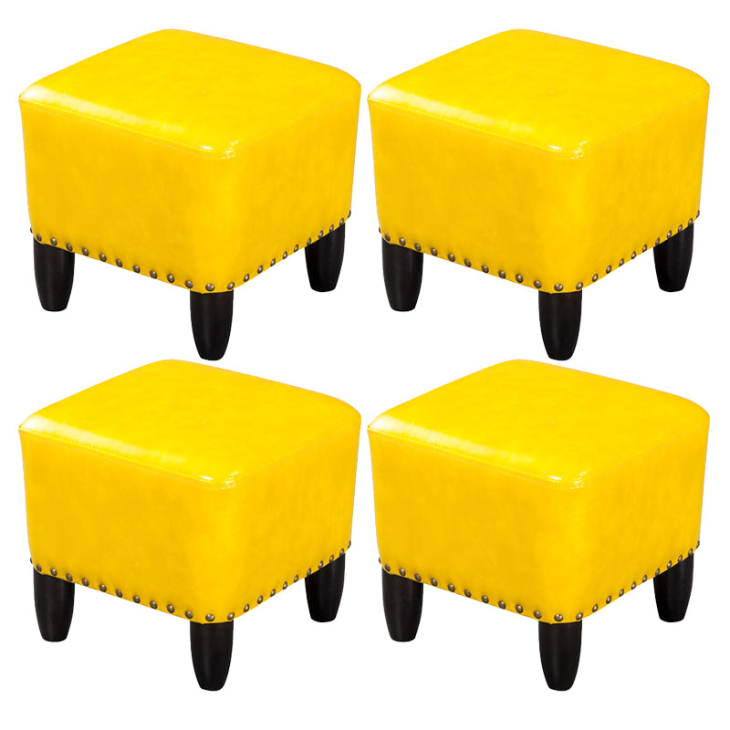 Glam Ottoman Faux Leather Upholstered Solid Color Square Ottoman with Nailhead Trim Yellow 4 Piece Set Clearhalo 'furn' 'furn_ottomans_poufs' 'Furniture' 'Living Room Furniture' 'Ottomans & Poufs' 'ottomans_poufs' 6841025