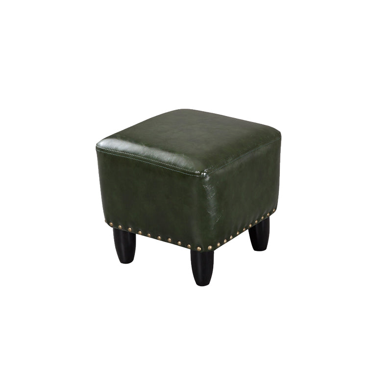 Glam Ottoman Faux Leather Upholstered Solid Color Square Ottoman with Nailhead Trim Dark Green 1 Piece Clearhalo 'furn' 'furn_ottomans_poufs' 'Furniture' 'Living Room Furniture' 'Ottomans & Poufs' 'ottomans_poufs' 6841029