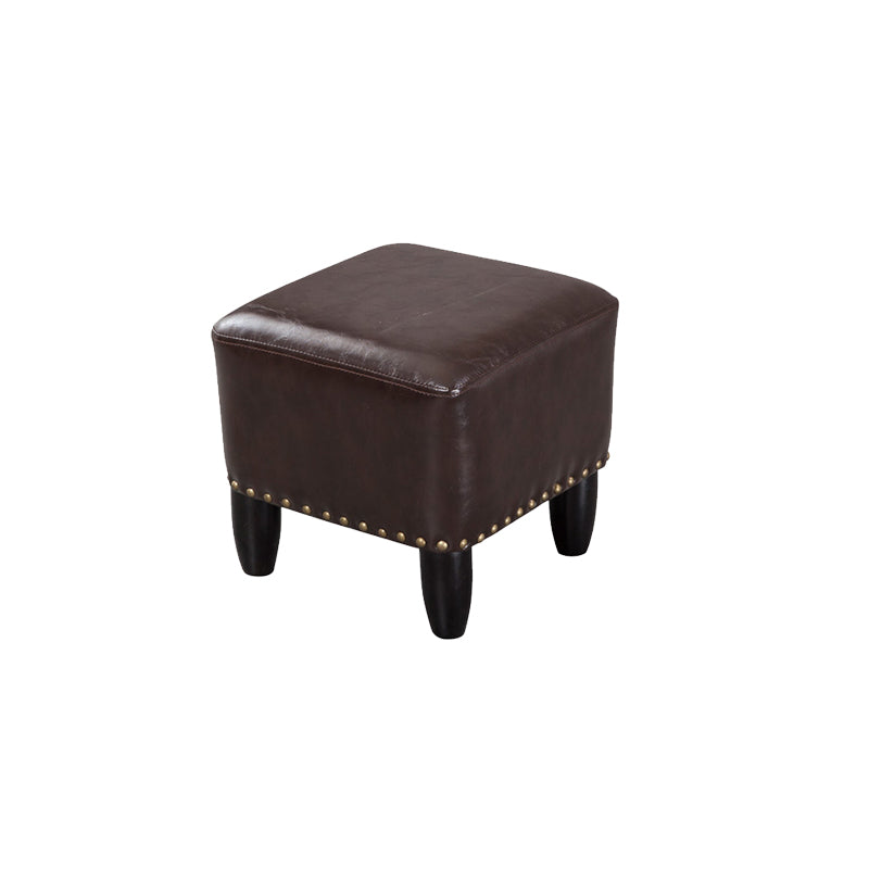 Glam Ottoman Faux Leather Upholstered Solid Color Square Ottoman with Nailhead Trim Coffee 1 Piece Clearhalo 'furn' 'furn_ottomans_poufs' 'Furniture' 'Living Room Furniture' 'Ottomans & Poufs' 'ottomans_poufs' 6841032
