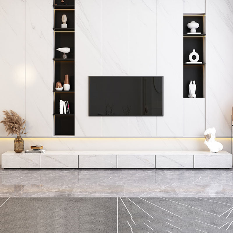 Stone TV Stand Modern TV Console with 6 Drawers Included, White 102"L x 16"W x 9"H Clearhalo 'furn' 'furn_tv_stands_entertainment_centers' 'Furniture' 'Living Room Furniture' 'TV Stands & Entertainment Centers' 'TV Stands & Media Storage Furniture' 'tv_stands_entertainment_centers' 6843009