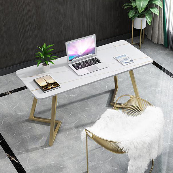 Escritorio de oficina de forma rectangular escritura de escritura blanca/gris para la oficina