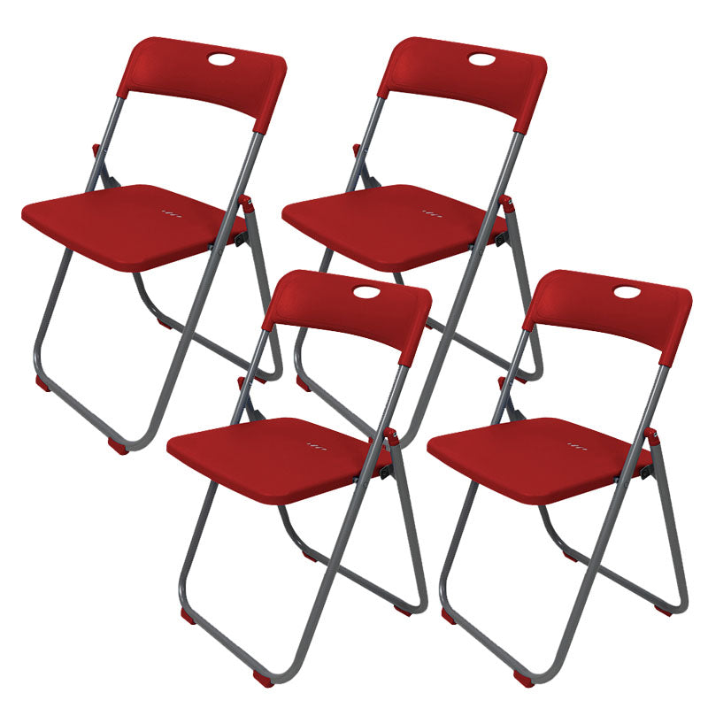 Contemporary Metal Office Chair No Wheels Desk Chair without Arm Red Silver 4 Piece Set Clearhalo 'furn' 'furn_office_chair' 'Furniture' 'Office Chairs' 'Office Furniture' 'office_chair' 6843940