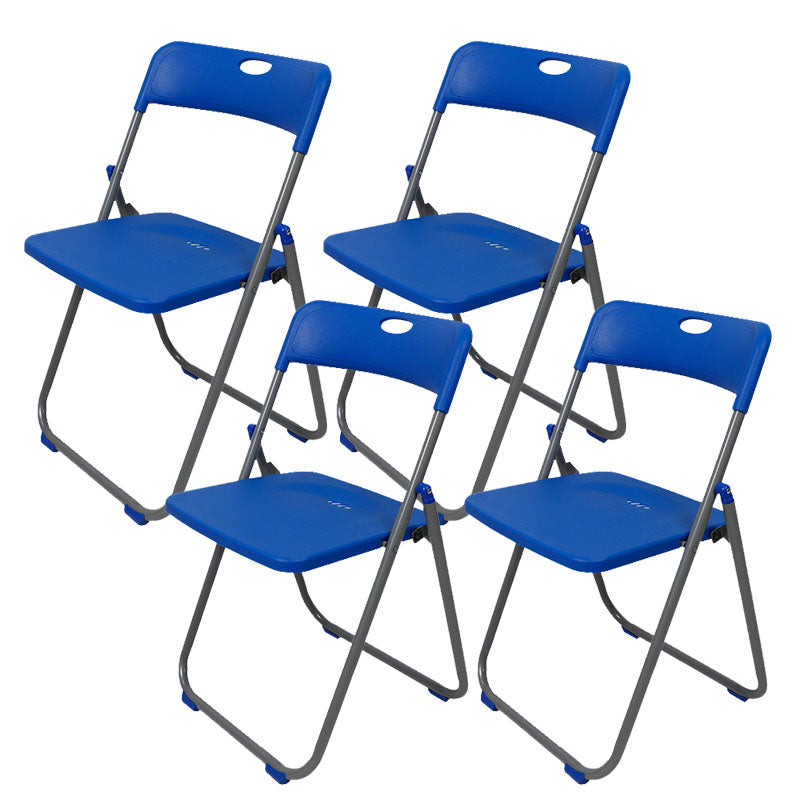 Contemporary Metal Office Chair No Wheels Desk Chair without Arm Blue-Silver 4 Piece Set Clearhalo 'furn' 'furn_office_chair' 'Furniture' 'Office Chairs' 'Office Furniture' 'office_chair' 6843955