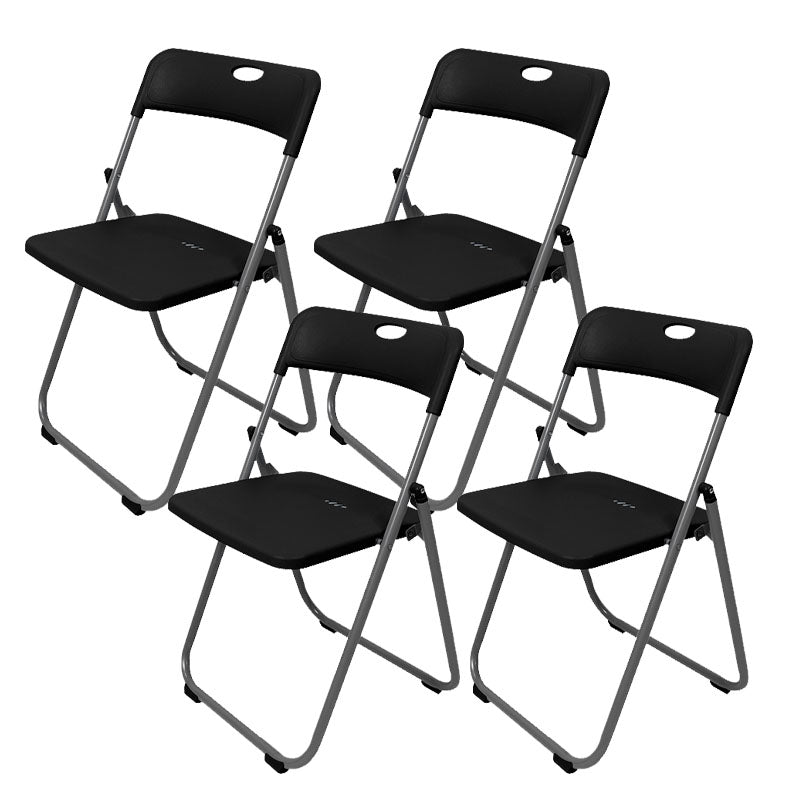 Contemporary Metal Office Chair No Wheels Desk Chair without Arm Black-Silver 4 Piece Set Clearhalo 'furn' 'furn_office_chair' 'Furniture' 'Office Chairs' 'Office Furniture' 'office_chair' 6843970