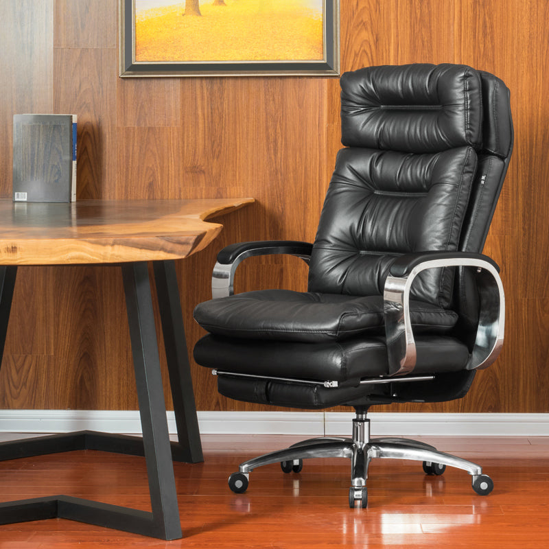Fixed Arms Leather Desk Chair Modern Adjustable Seat Height Swivel Chair with Wheels Clearhalo 'furn' 'furn_office_chair' 'Furniture' 'Office Chairs' 'Office Furniture' 'office_chair' 6844713