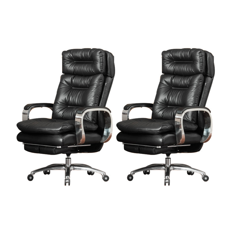 Fixed Arms Leather Desk Chair Modern Adjustable Seat Height Swivel Chair with Wheels Black Genuine Leather 2 Piece Set Clearhalo 'furn' 'furn_office_chair' 'Furniture' 'Office Chairs' 'Office Furniture' 'office_chair' 6844715