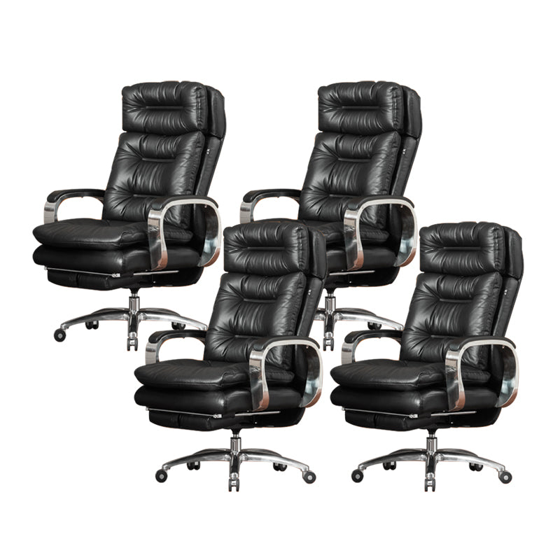 Fixed Arms Leather Desk Chair Modern Adjustable Seat Height Swivel Chair with Wheels Black Genuine Leather 4 Piece Set Clearhalo 'furn' 'furn_office_chair' 'Furniture' 'Office Chairs' 'Office Furniture' 'office_chair' 6844718