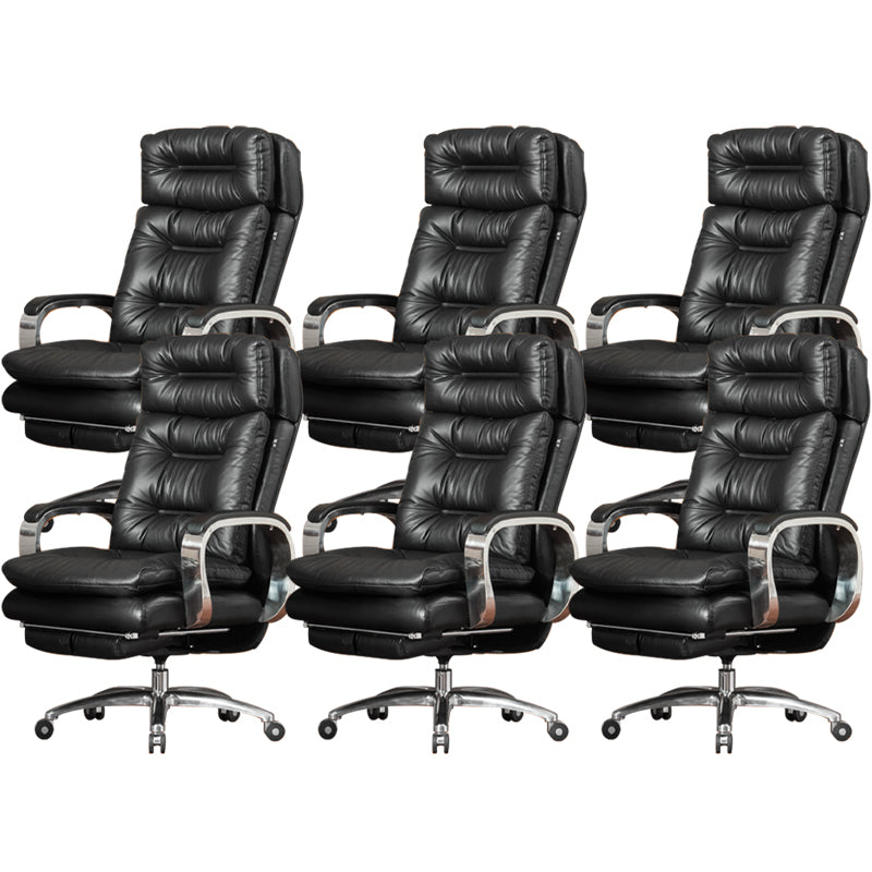 Fixed Arms Leather Desk Chair Modern Adjustable Seat Height Swivel Chair with Wheels Black Genuine Leather 6 Piece Set Clearhalo 'furn' 'furn_office_chair' 'Furniture' 'Office Chairs' 'Office Furniture' 'office_chair' 6844720