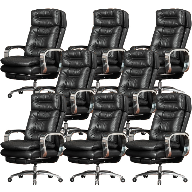Fixed Arms Leather Desk Chair Modern Adjustable Seat Height Swivel Chair with Wheels Black Genuine Leather 8 Piece Set Clearhalo 'furn' 'furn_office_chair' 'Furniture' 'Office Chairs' 'Office Furniture' 'office_chair' 6844721