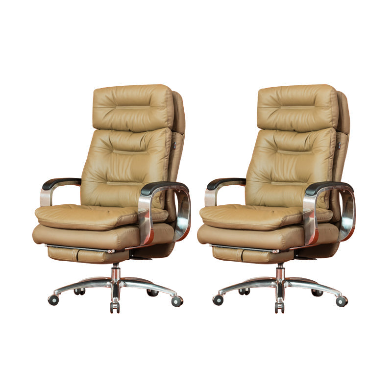 Fixed Arms Leather Desk Chair Modern Adjustable Seat Height Swivel Chair with Wheels Khaki Genuine Leather 2 Piece Set Clearhalo 'furn' 'furn_office_chair' 'Furniture' 'Office Chairs' 'Office Furniture' 'office_chair' 6844725