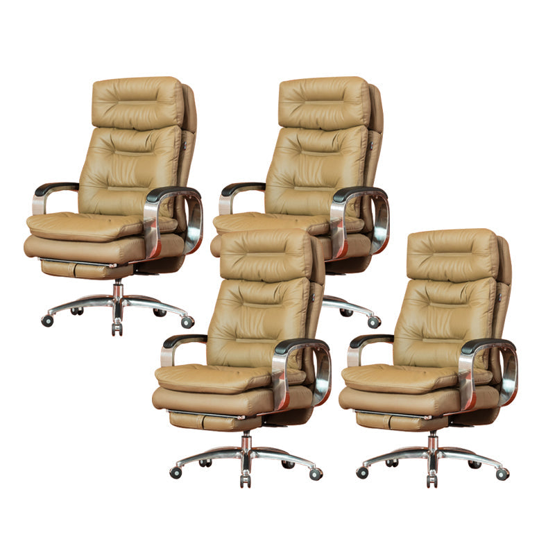 Fixed Arms Leather Desk Chair Modern Adjustable Seat Height Swivel Chair with Wheels Khaki Genuine Leather 4 Piece Set Clearhalo 'furn' 'furn_office_chair' 'Furniture' 'Office Chairs' 'Office Furniture' 'office_chair' 6844728
