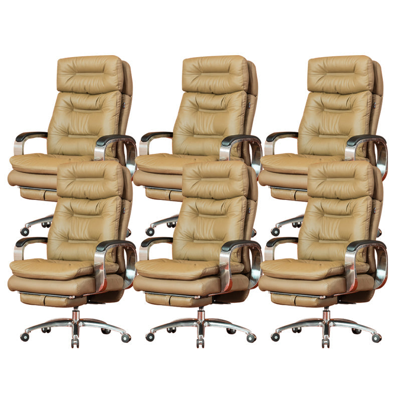 Fixed Arms Leather Desk Chair Modern Adjustable Seat Height Swivel Chair with Wheels Khaki Genuine Leather 6 Piece Set Clearhalo 'furn' 'furn_office_chair' 'Furniture' 'Office Chairs' 'Office Furniture' 'office_chair' 6844729