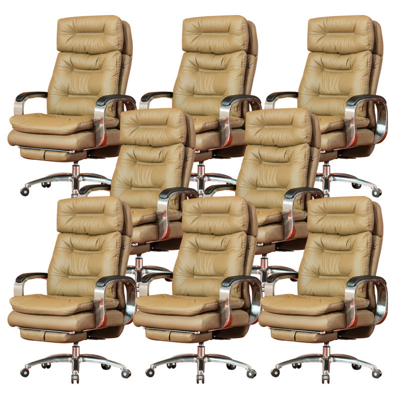 Fixed Arms Leather Desk Chair Modern Adjustable Seat Height Swivel Chair with Wheels Khaki Genuine Leather 8 Piece Set Clearhalo 'furn' 'furn_office_chair' 'Furniture' 'Office Chairs' 'Office Furniture' 'office_chair' 6844730