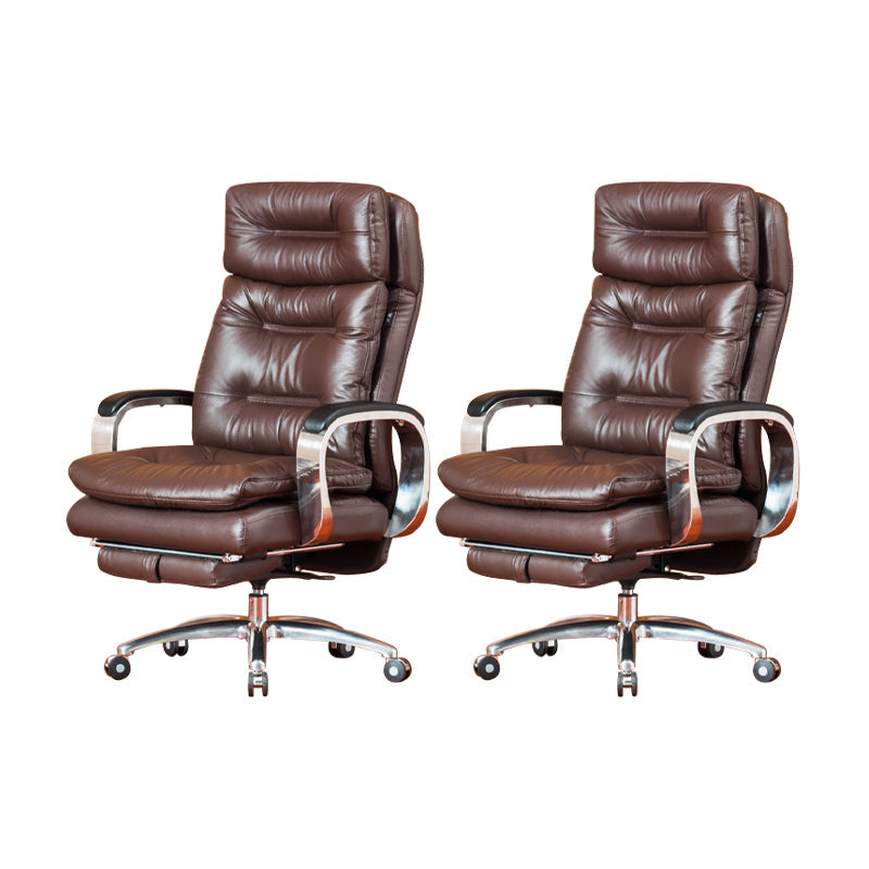 Fixed Arms Leather Desk Chair Modern Adjustable Seat Height Swivel Chair with Wheels Coffee Genuine Leather 2 Piece Set Clearhalo 'furn' 'furn_office_chair' 'Furniture' 'Office Chairs' 'Office Furniture' 'office_chair' 6844732