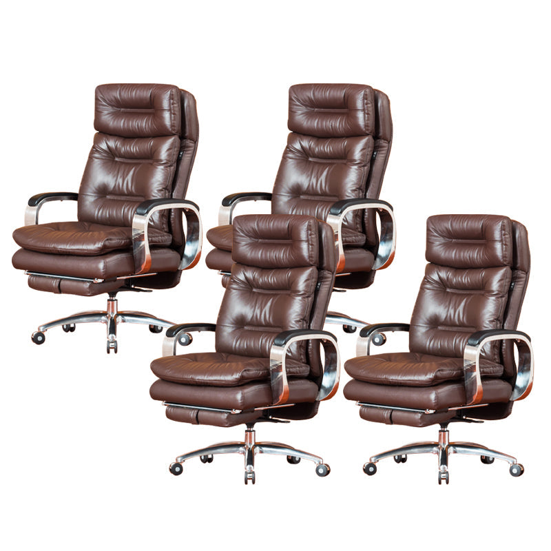 Fixed Arms Leather Desk Chair Modern Adjustable Seat Height Swivel Chair with Wheels Coffee Genuine Leather 4 Piece Set Clearhalo 'furn' 'furn_office_chair' 'Furniture' 'Office Chairs' 'Office Furniture' 'office_chair' 6844733