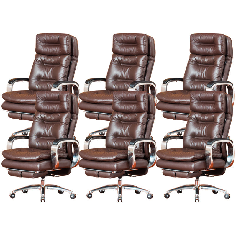 Fixed Arms Leather Desk Chair Modern Adjustable Seat Height Swivel Chair with Wheels Coffee Genuine Leather 6 Piece Set Clearhalo 'furn' 'furn_office_chair' 'Furniture' 'Office Chairs' 'Office Furniture' 'office_chair' 6844734