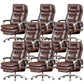 Fixed Arms Leather Desk Chair Modern Adjustable Seat Height Swivel Chair with Wheels Coffee Genuine Leather 8 Piece Set Clearhalo 'furn' 'furn_office_chair' 'Furniture' 'Office Chairs' 'Office Furniture' 'office_chair' 6844735