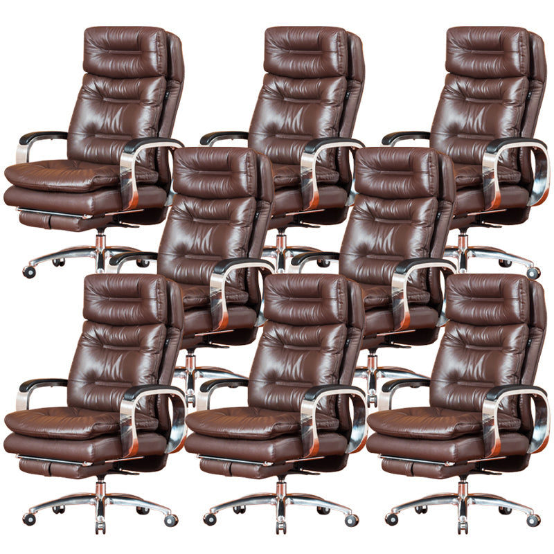 Fixed Arms Leather Desk Chair Modern Adjustable Seat Height Swivel Chair with Wheels Coffee Genuine Leather 8 Piece Set Clearhalo 'furn' 'furn_office_chair' 'Furniture' 'Office Chairs' 'Office Furniture' 'office_chair' 6844735